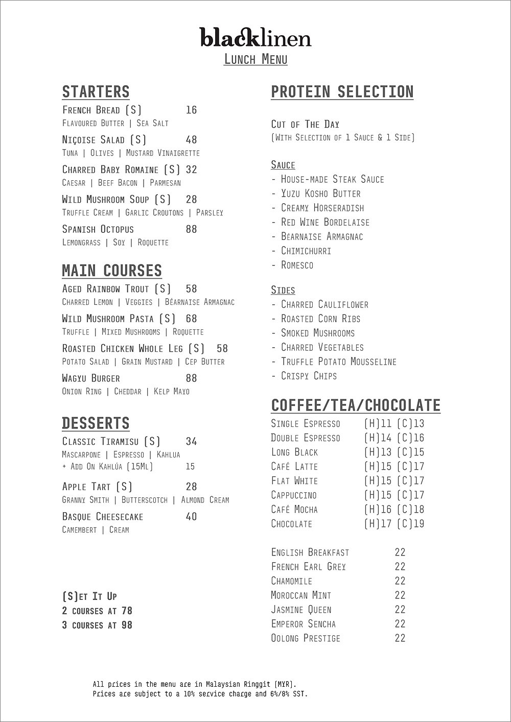 Blacklinen menu
